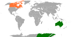 Map indicating locations of Australia and Canada
