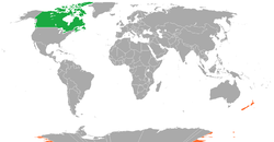 Map indicating locations of Canada and New Zealand