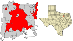 Location of Dallas in Dallas County and the U.S. state of Texas