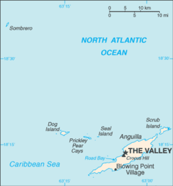 The Valley's location on Anguilla