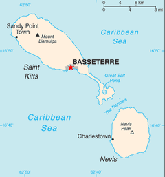 Location of the city of Basseterre in St. Kitts and Nevis