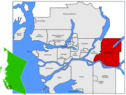 Location of Maple Ridge within the Greater Vancouver Regional District in British Columbia, Canada