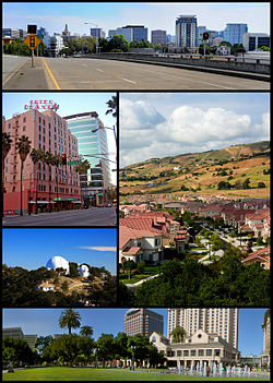 Images, from top down, left to right: Downtown San Jose, Hotel De Anza, East San Jose suburbs, Lick Observatory, Plaza de César Chávez