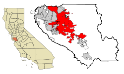 Location of San Jose within Santa Clara County, California