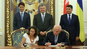 Prime Minister Justin Trudeau participates in the Signing Ceremony and holds a joint media availability with President Poroshenko