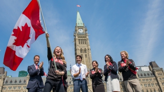 Prime Minister Justin Trudeau announces Rosie MacLennan as Canada's flag bearer at the 2016 Olympic Games in Rio de Janeiro