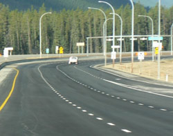 The Trans-Canada Highway (from the eastern boundary of Banff National Park toward Canmore) now has a new pavement, guardrails and better drainage.