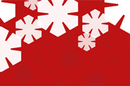 White snowflakes on a red background