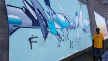  blurred out image mediah evond blake grafitti racist
