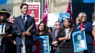 Prime Minister Justin Trudeau attends a vigil for the families of Sisters in Spirit on Parliament Hill