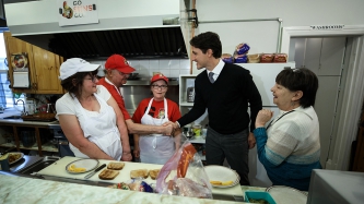 Prime Minister Justin Trudeau visits the Miller’s Oven in Manotick, Ontario