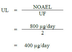 The equation used to calculate the tolerable upper intake level of selenium.