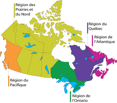 Transports Canada possde cinq centres rgionaux,  Vancouver, Winnipeg, Toronto, Montral et Moncton. Les centres rgionaux appliquent les programmes, politiques et normes de Transports Canada dans leur rgion gographique respective et ils sont le point de service central de chaque rgion.