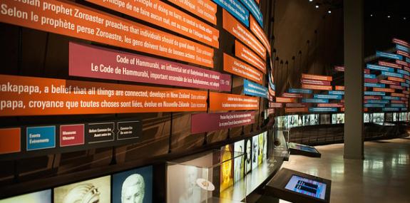 Panels with text are displayed in a large gallery