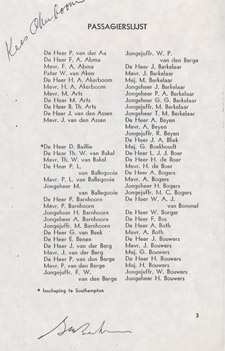 Passenger List from SS Groote Beer