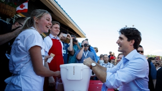 Prime Minister Justin Trudeau, MP Karen Ludwig, and MP Matt DeCourcey attend a Canada Day kick-off event in Grand Bay-Westfield, New Brunswick