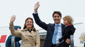Prime Minister Justin Trudeau, Sophie Grégoire Trudeau, and their son Hadrien arrive in Dublin, Ireland
