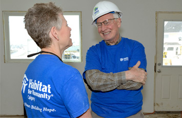 During a visit to Calgary in March 2013, the Governor General teamed up with Habitat for Humanity Southern Alberta to help construct a duplex in Evanston.