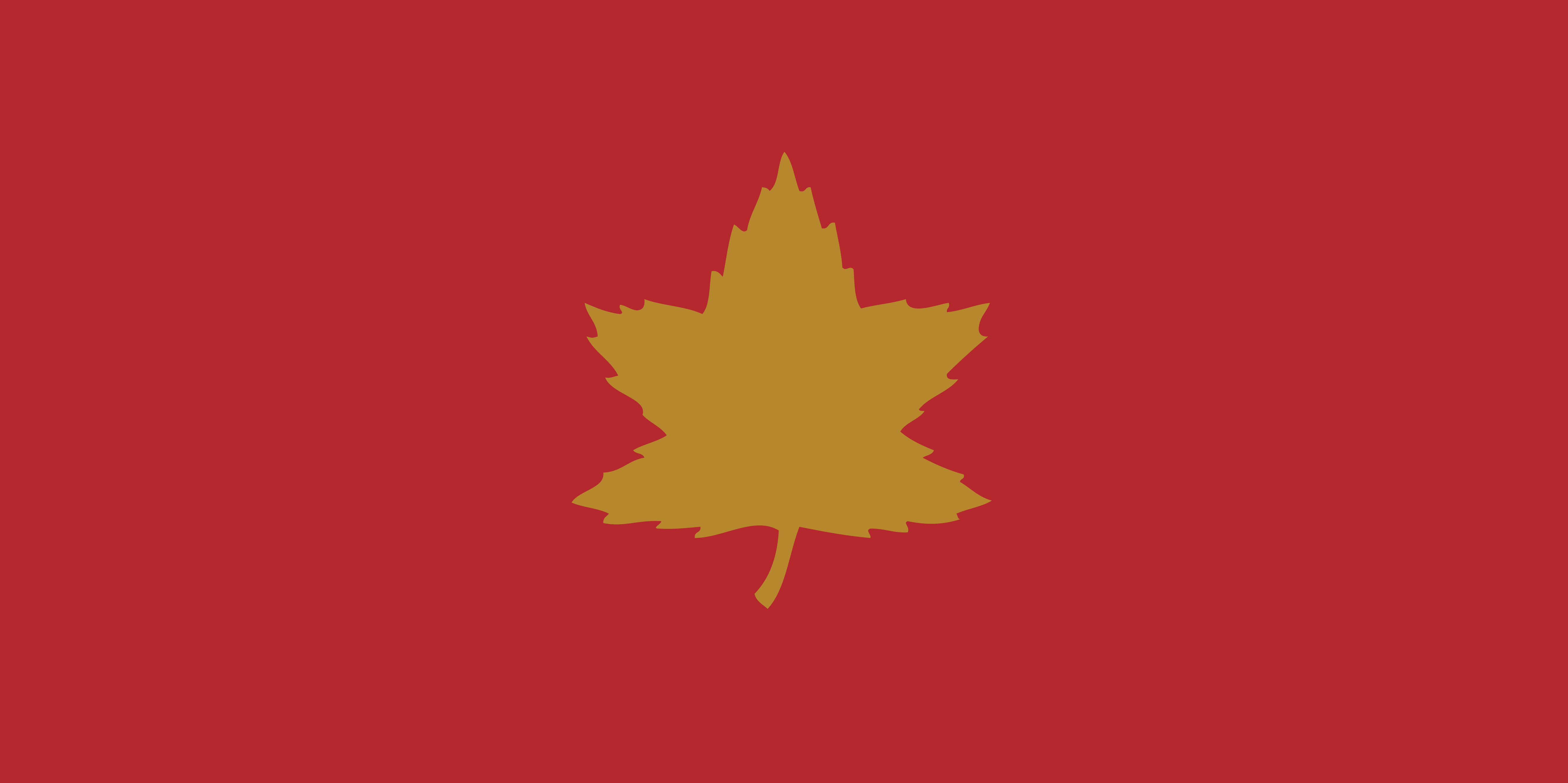 The badge is a brown/red rectangle with a golden maple leaf in the middle.