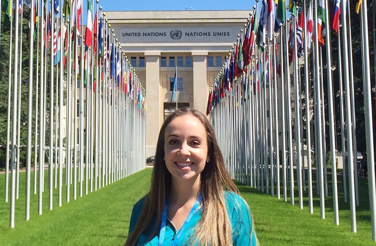 Photo of Nicola Toffelmire standing in front of the UN building
