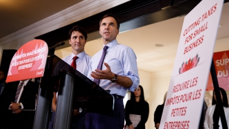 Prime Minister Justin Trudeau and Minister William Francis Morneau announce changes to the small business tax rate at Pastaggio Italian Eatery in Stouffville