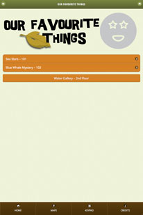 The app screen showing the Our Favourite Things menu page.