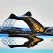 Nageoire caudale d’un narval, Monodon monoceros, au-dessus de la surface de l’eau. 