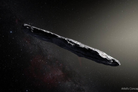 An artist's impression of the interstellar asteroid 'Oumuamua.