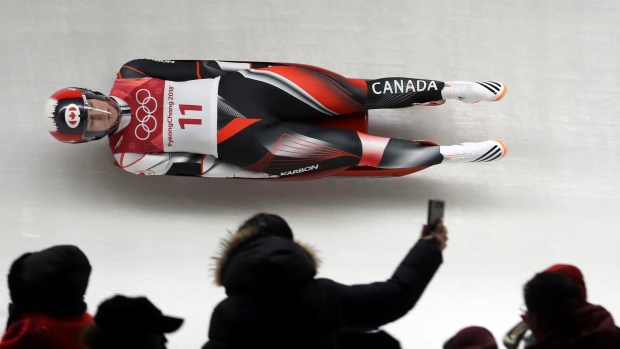 Canadian luger Alex Gough in medal position at halfway point