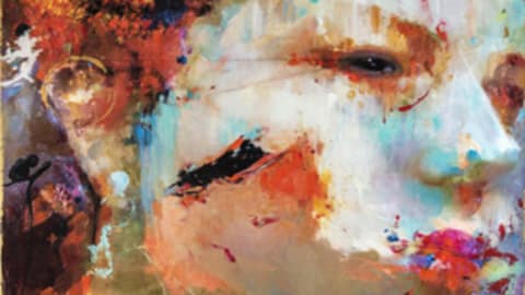 Une peinture d'Alain Provost qui représente le visage d'une femme. 