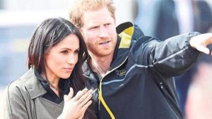 Prince Harry points out the faraway figure of one of the lesser Kardashian sisters trying to breach the royal perimeter, and a delighted Meghan Markle watches the woman be flung far away via trebuchet.