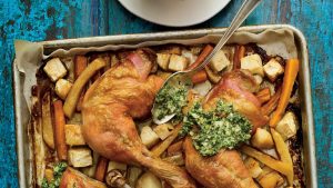 Pickle-Brined Chicken with Herb Sauce.
