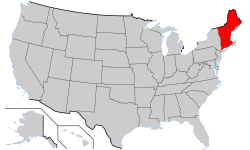 Location of New England (red) in the United States
