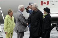 Upon their arrival in St. John's, Their Excellencies were greeted by Their Honours the Honourable John Crosbie, Lieutenant Governor of Newfoundland and Labrador, and his wife Mrs. Jane Crosbie.