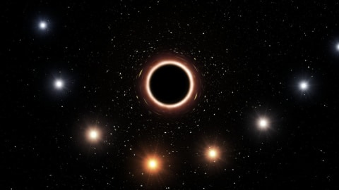Impression artistique de l’étoile S2 passant à proximité du trou noir supermassif situé au centre de la Voie lactée.