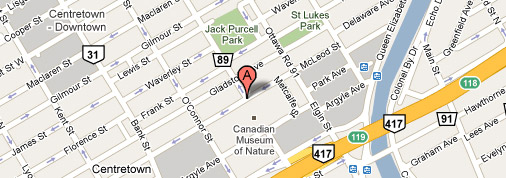 Carte Google montrant l'emplacement du Musée canadien de la nature.