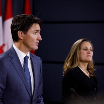 PM Trudeau and Minister Freeland address the media
