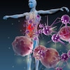 Représentation artistique de virus et bactéries qui attaquent le système immunitaire d'un humain.