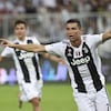Cristiano Ronaldo célèbre son but, l'unique de la rencontre dans la victoire de 1-0 de la Juventus sur l'AC Milan