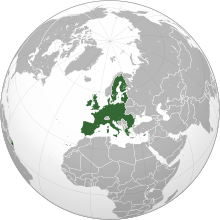 Globe projection with the European Union in green