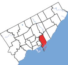Toronto-Danforth in relation to the other Toronto ridings (2015 boundaries).png