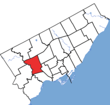 York South-Weston in relation to the other Toronto ridings (2015 boundaries).png