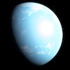 Une planète bleue avec des taches blanches.