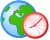 Graphic of a globe with a red analog clock