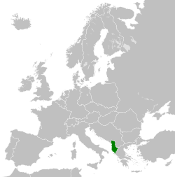 Location of Albania in Europe during the Cold War.