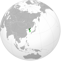 Land controlled by North Korea shown in dark green; claimed but uncontrolled land shown in light green
