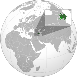 Location of Azerbaijan (green) and Artsakh[a] (light green).