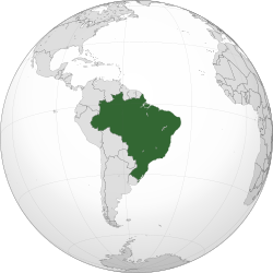 Location of Brazil (dark green) in South America (grey)