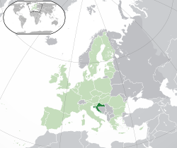 Location of Croatia (dark green) – in Europe (green & dark grey) – in the European Union (green)