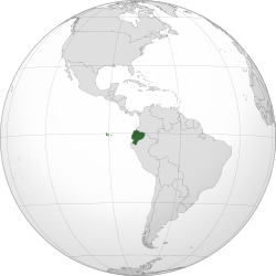 Location of Ecuador (dark green) in South America (grey)